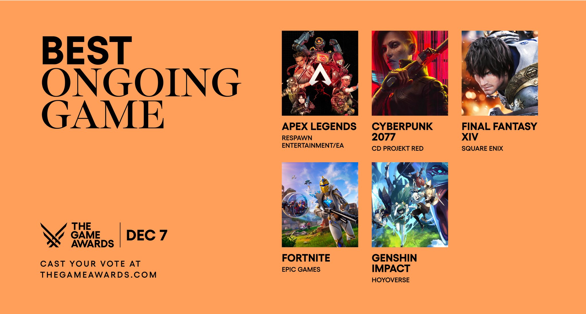 TheGameAwards nominees for BEST ONGOING game are: 🔸 Apex Legends