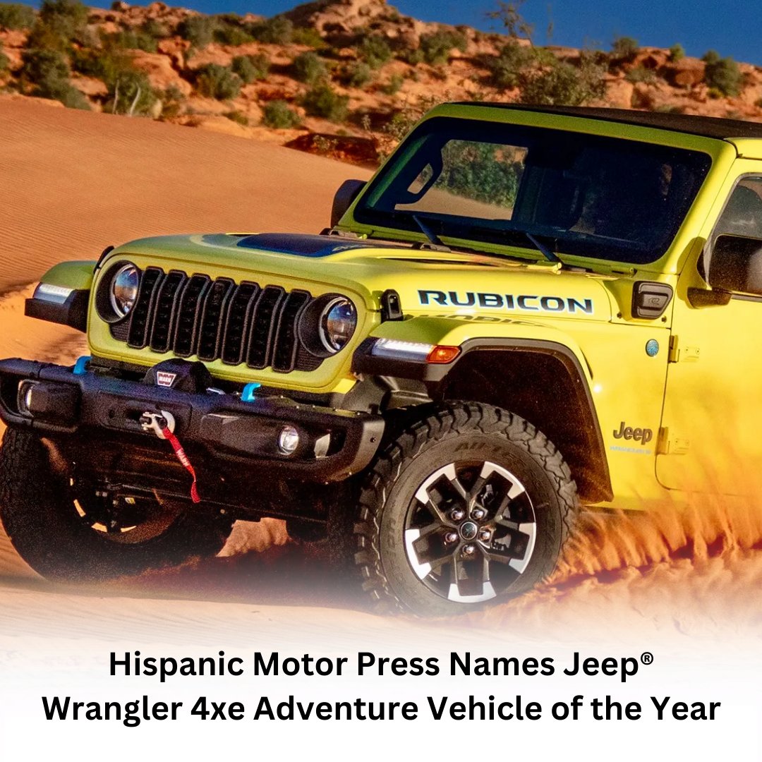 ¡Viva la aventura! 🌟 Honored to announce that the Hispanic Motor Press has crowned the Jeep® Wrangler 4xe as the Adventure Vehicle of the Year. Embrace the journey with power and style! 🚙💨 

#JeepAdventure #4xeExcellence #cdjr #kirklandwa #washingtonstate