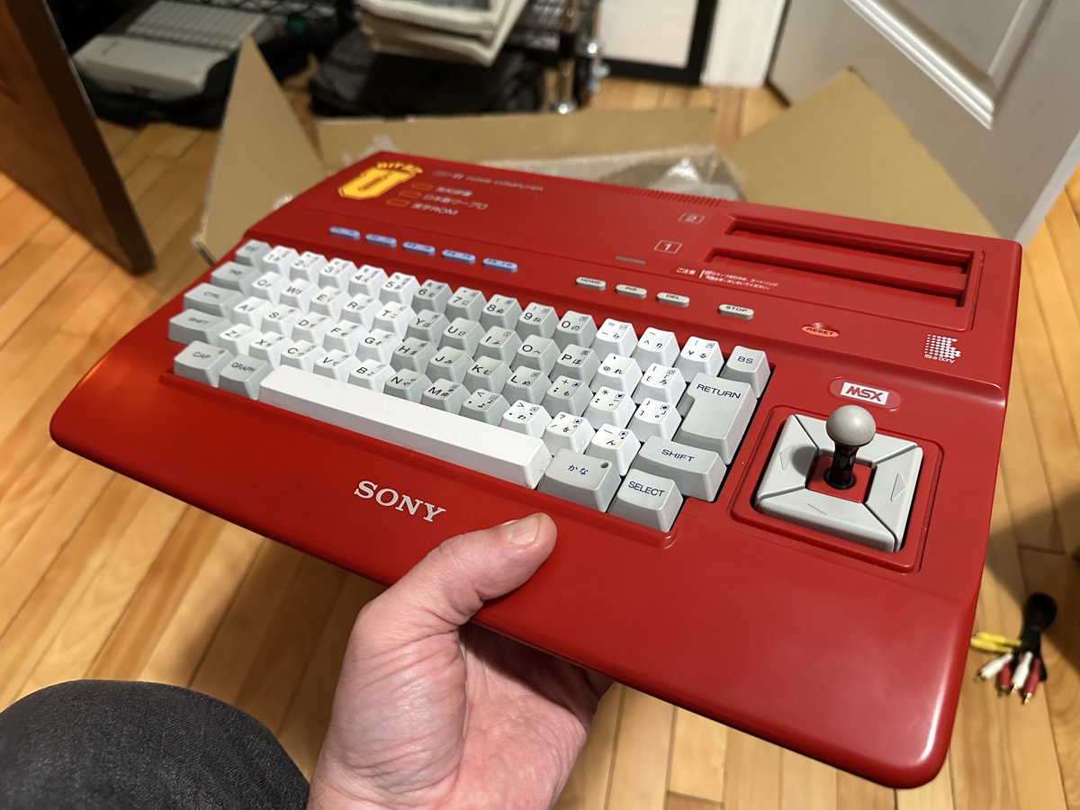 RDKLInc's tweet image. New &quot;home computer&quot; in from Japan today!  Its joystick comes out and can be stored in a compartment on the back for safekeeping.  #msx #retro #hitbit #sony