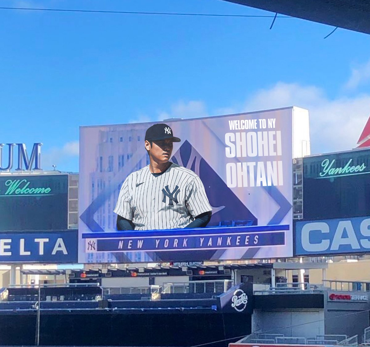 PalmerDesigns_'s tweet photo. Shohei Ohtani was visiting with the Yankees today? That is crazy. Good for them https://t.co/I1JW34H2oo