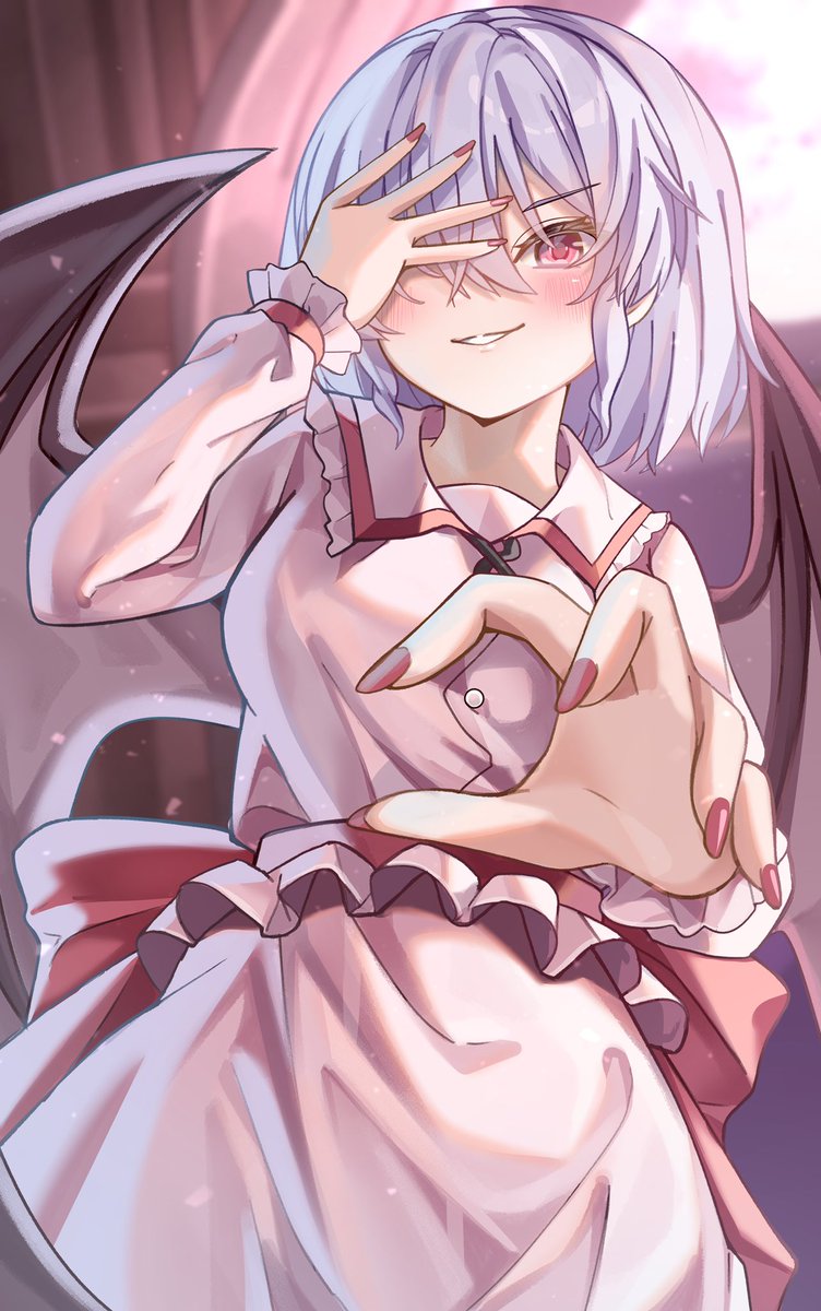 remilia scarlet 1girl solo wings bat wings red eyes short hair red nails  illustration images