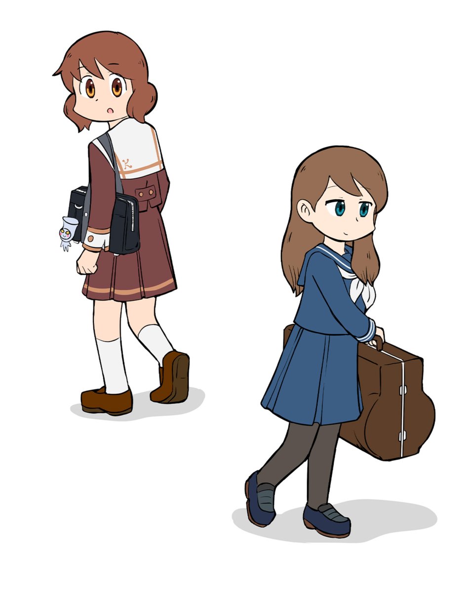 oumae kumiko multiple girls 2girls school uniform kitauji high school uniform brown hair bag school bag  illustration images