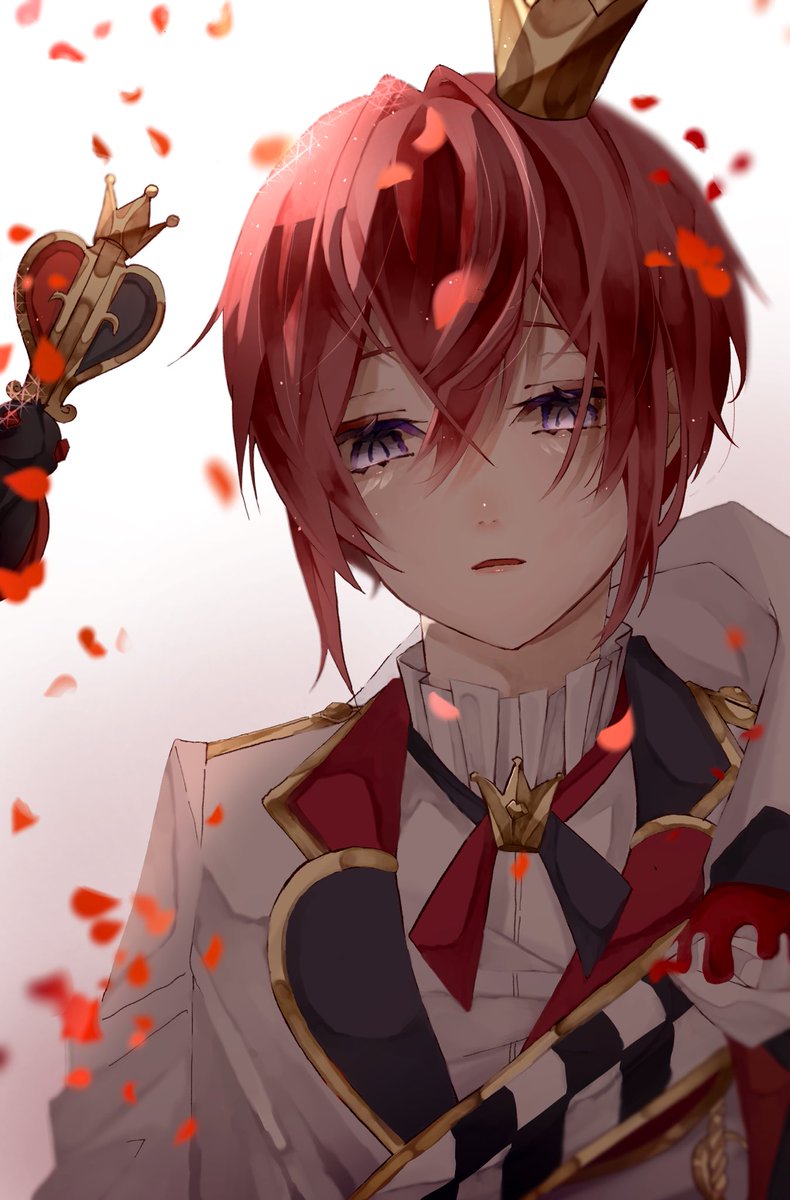 crown 1boy male focus red hair solo purple eyes looking at viewer  illustration images