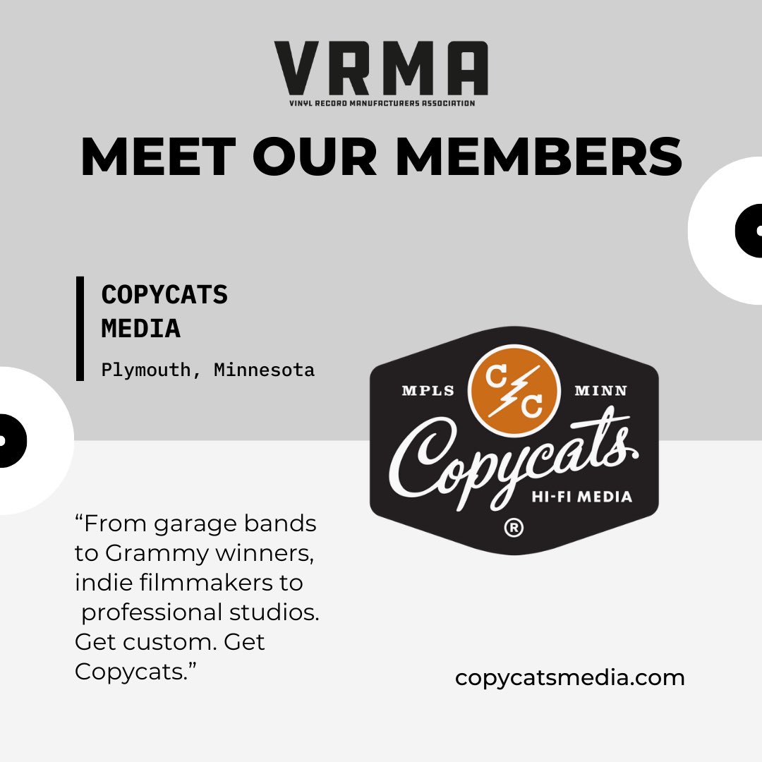 Meet Our Members: <a href="/CopycatsMedia/">Copycats Media</a> (Plymouth, MN). "From garage bands to Grammy winners, indie filmmakers to professional studios. Get custom. Get Copycats." copycatsmedia.com

#copycatsmedia #vrmagroup #makingvinyl #strongertogether