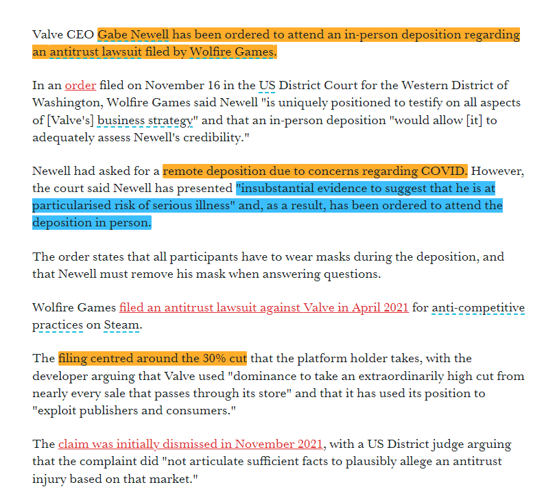 PlayerIGN on X: Epic Games v. Apple ripple effect? Gabe Newell ordered an  in-person deposition (examination under oath) in a lawsuit challenging  Valve's dominance as a major tech monopoly. • He wants