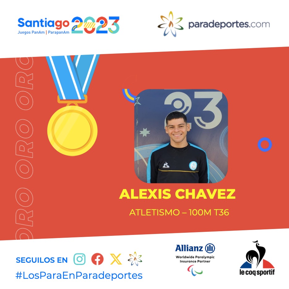 ATLETISMO: ¡ALEXIS CHÁVEZ, MEDALLA DE ORO! 🥇 ¡FABRICIO LÓPEZ, BRONCE! 🥉

En final masculina de los 100m T36 Alexis Chávez 🇦🇷 ganó con un tiempo de 11s 83/100 y se quedó con la medalla dorada.
#JuegosParapanamericanos2023 #Santiago2023
Via:@ParaDeportesOK