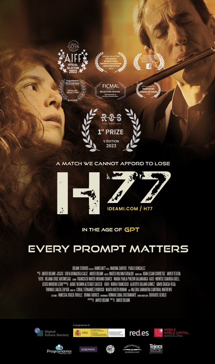 ideami's tweet photo. Hamelin 77 wins the 1st Prize at the ROS Film Festival, it is an honor to receive this award at such a wonderful festival, the journey towards AGI/ASI continues! :) @rosfilmfestival @JoanLesan @MGG_2012 @programamos @MWCapital @DFS_MWC https://t.co/gTF3ljbKd4
