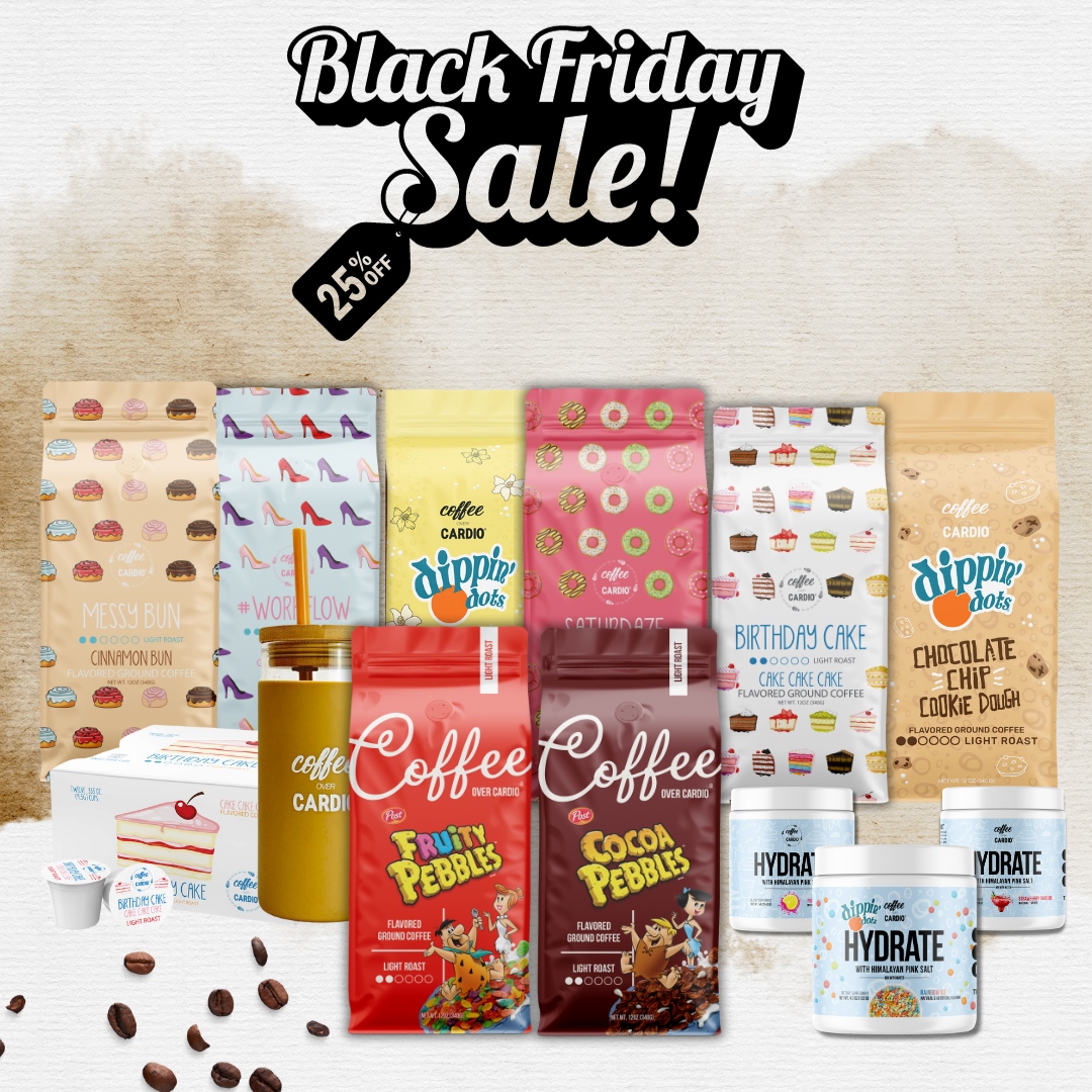 🚨BLACK FRIDAY means SAVINGS! Everything on our site is 25% OFF for a limited time. Head over to the link in our bio to get your coffee fix while supplies last.
#FlavoredCoffee #GroundCoffee #FruityPebbles #CocoaPebbles #DippinDots #ChocolateDonut #BirthdayCake #HighCaffeine