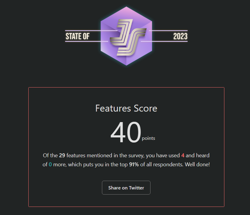 BenjJonas's tweet photo. 4 / 29 features landed me in the top 91%?! https://t.co/6YROWorQ3K