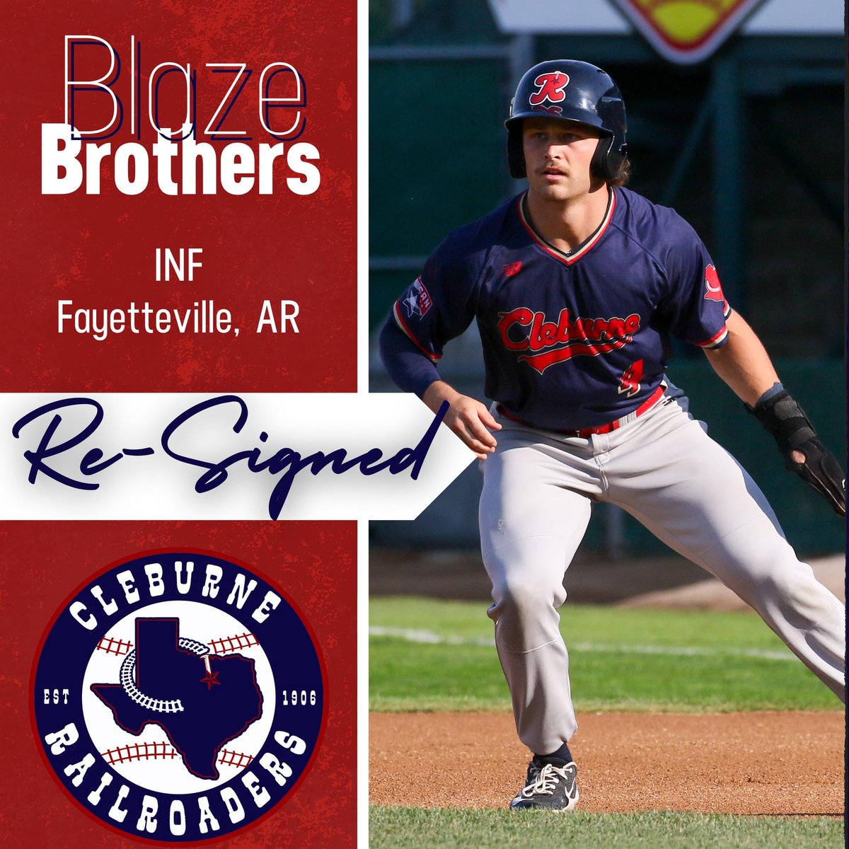CRRBaseball's tweet photo. Flame on! 🔥

The spark doesn't stop as Blaze Brothers is blazing back into action, re-signing with the Railroaders for the 2024 season!

#AllAboard #railroaderbaseball https://t.co/MoMh0nLeZn
