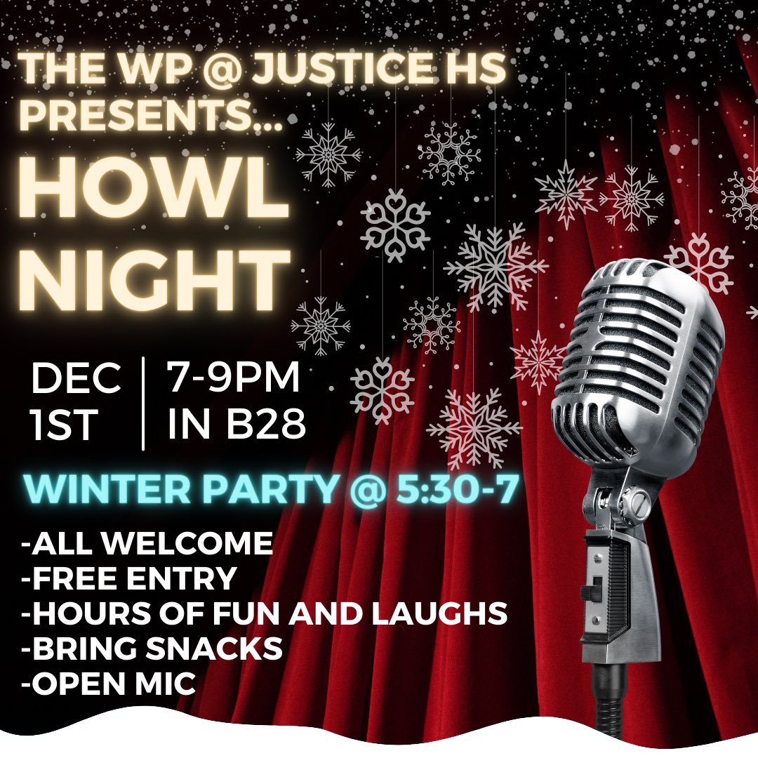 Join us December 1st at 7 for our winter-themed Howl Night! This open mic event is sure to have you entertained! ⛄️❄️