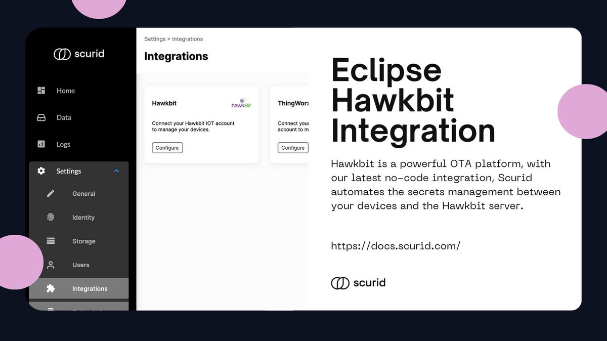 ScuridInc's tweet photo. No code integration with Eclipse Hawkbit to ease your device onboarding process. No more copy/paste and custom scripting to move your Hawkbit secrets to your devices. Try out today https://t.co/tkKZbbxA89 https://t.co/Z4u6RiZzru