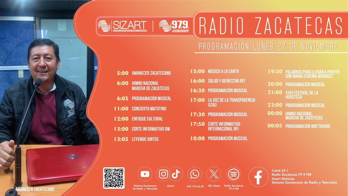 SI_Sizart's tweet photo. 🔎 ¡Conoce la programación de hoy en #Sizart!

📺 Disponible por TV Abierta Canal 24.1
📻 Radio Zacatecas 97.9 FM
📱 https://t.co/3spz9P1s6l https://t.co/ROQdEdvYNS