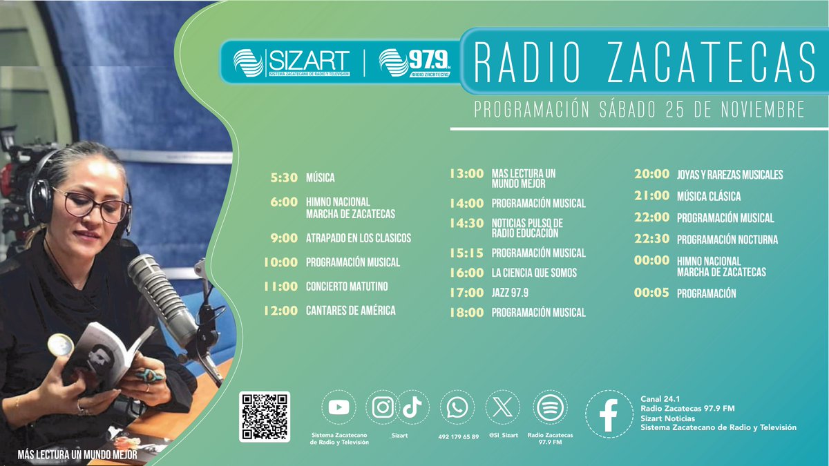 SI_Sizart's tweet photo. 🔎 ¡Conoce la programación de hoy en #Sizart!

📺 Disponible por TV Abierta Canal 24.1
📻 Radio Zacatecas 97.9 FM
📱 https://t.co/3spz9P1s6l https://t.co/7XvggwKqa7