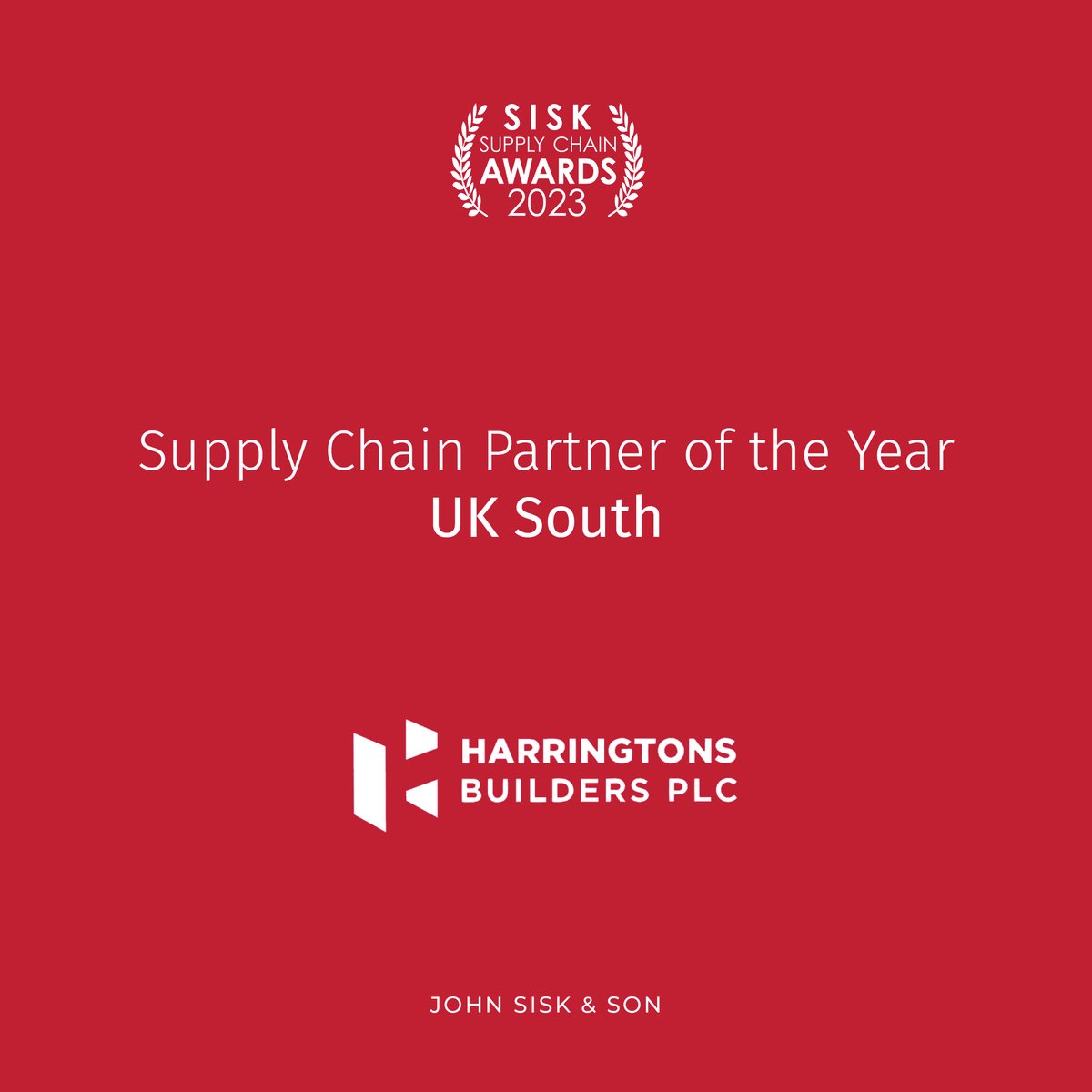 Well done to Harringtons ‘Supply Chain Partner of the Year – UK South’. Congrats to all of the Harringtons team! #BuiltBySisk