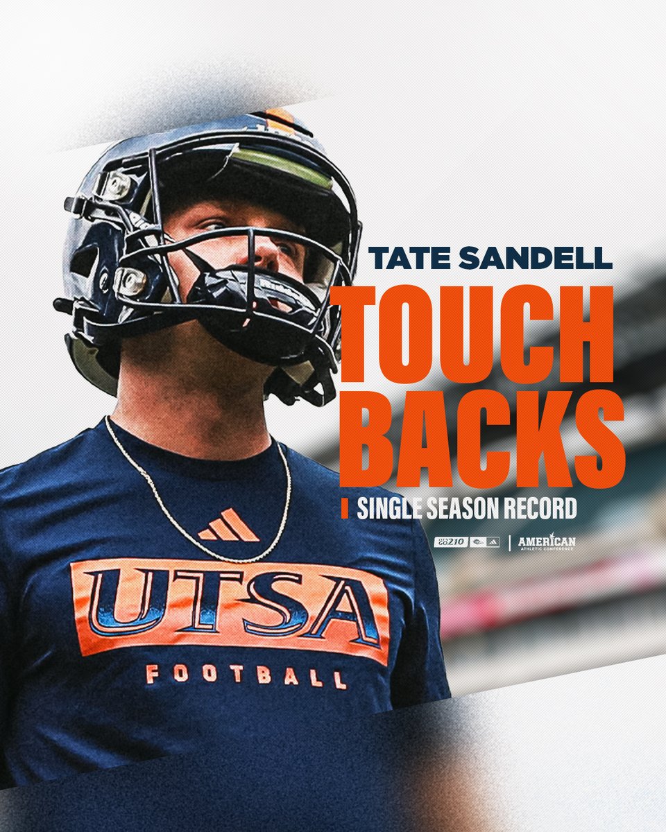 🚨𝐑𝐄𝐂𝐎𝐑𝐃 𝐁𝐑𝐎𝐊𝐄𝐍🚨

Tate Sandell has broken the UTSA single-season record for touchbacks.

#210TriangleOfToughness
#LetsGo210 | #BirdsUp 🤙