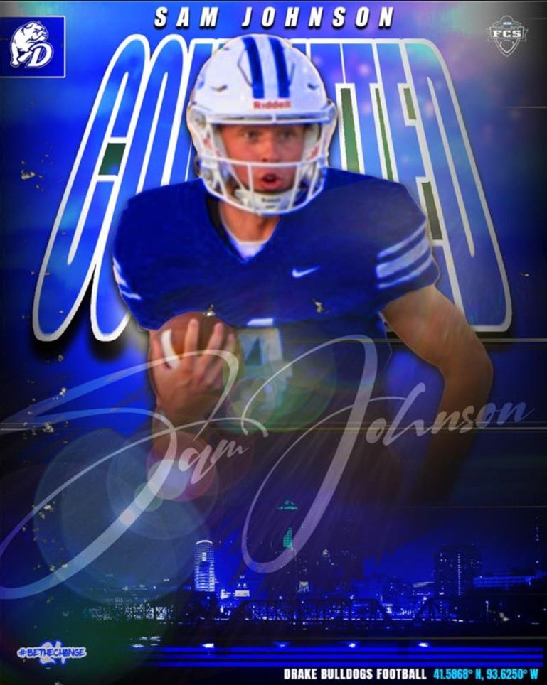 Sam_Johnson_4's tweet image. I am excited to announce I will be continuing my academic and athletic career at Drake University. Thank you to all my family, coaches, friends, and teammates that helped me get to where I am today! Go Bulldogs!🐶🔵⚪️ @DrakeBulldogsFB @AdamGajo @tstepsis