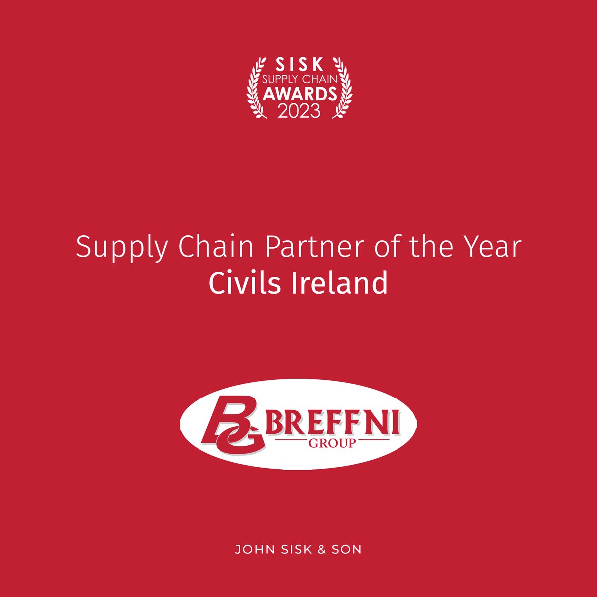 Breffni Group are our next winners of the evening in the ‘Supply Chain Partner of the Year – Civils Ireland’ category. Big congrats to all the Breffni Group team! #BuiltBySisk