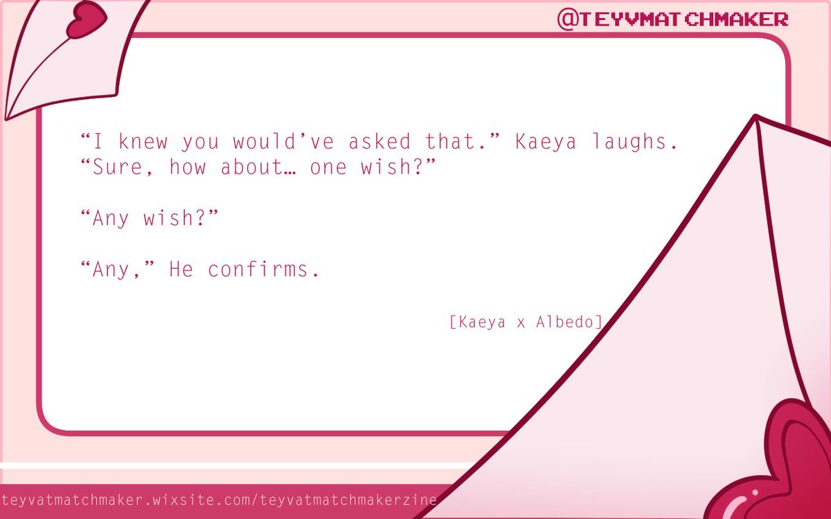 sneak peek at my piece for the <a href="/Teyvmatchmaker/">Teyvat matchmaker zine</a> zine!! #kaebedo :3