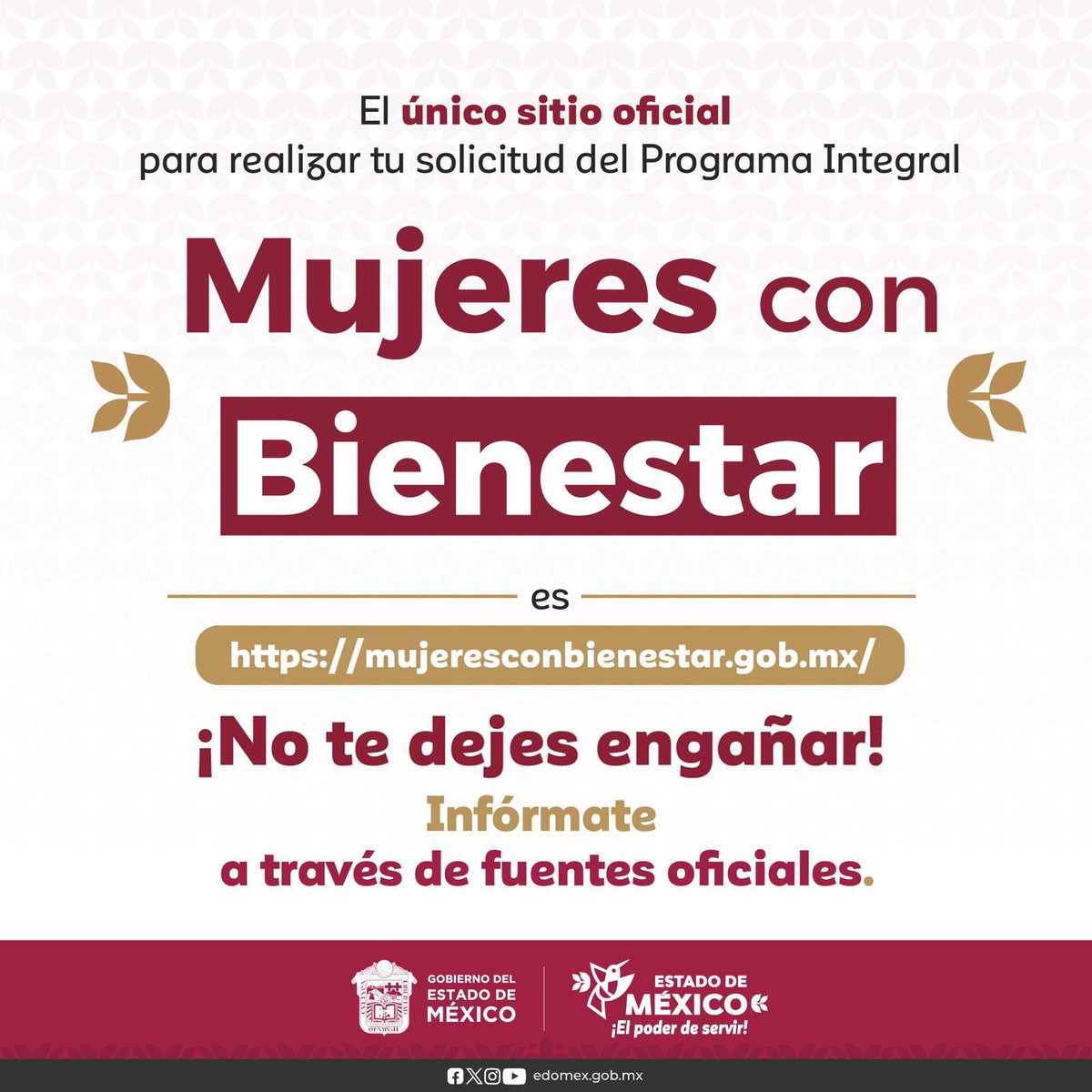 El pre registro al programa integral #MujeresConBienestar es un trámite transparente y sin intermediarios.
El único sitio para realizar el proceso es: mujeresconbienestar.gob.mx
#ElPoderDeServir