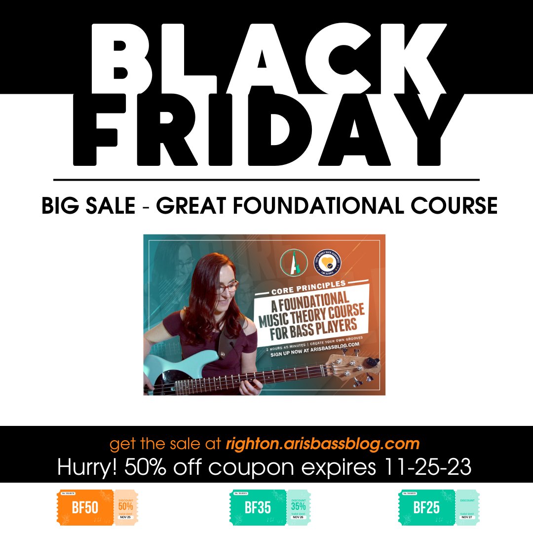 ArisBassBlog is doing our first sale in five years! Learn Bass the Ari Way! Check it out - small courses, bigger courses, and even our big flagship course - all on a massive sale of up to 50% off!

bit.ly/2LFUpAf
.
.
#blackfridaybassdeals #onlinebasslessons #musictheory