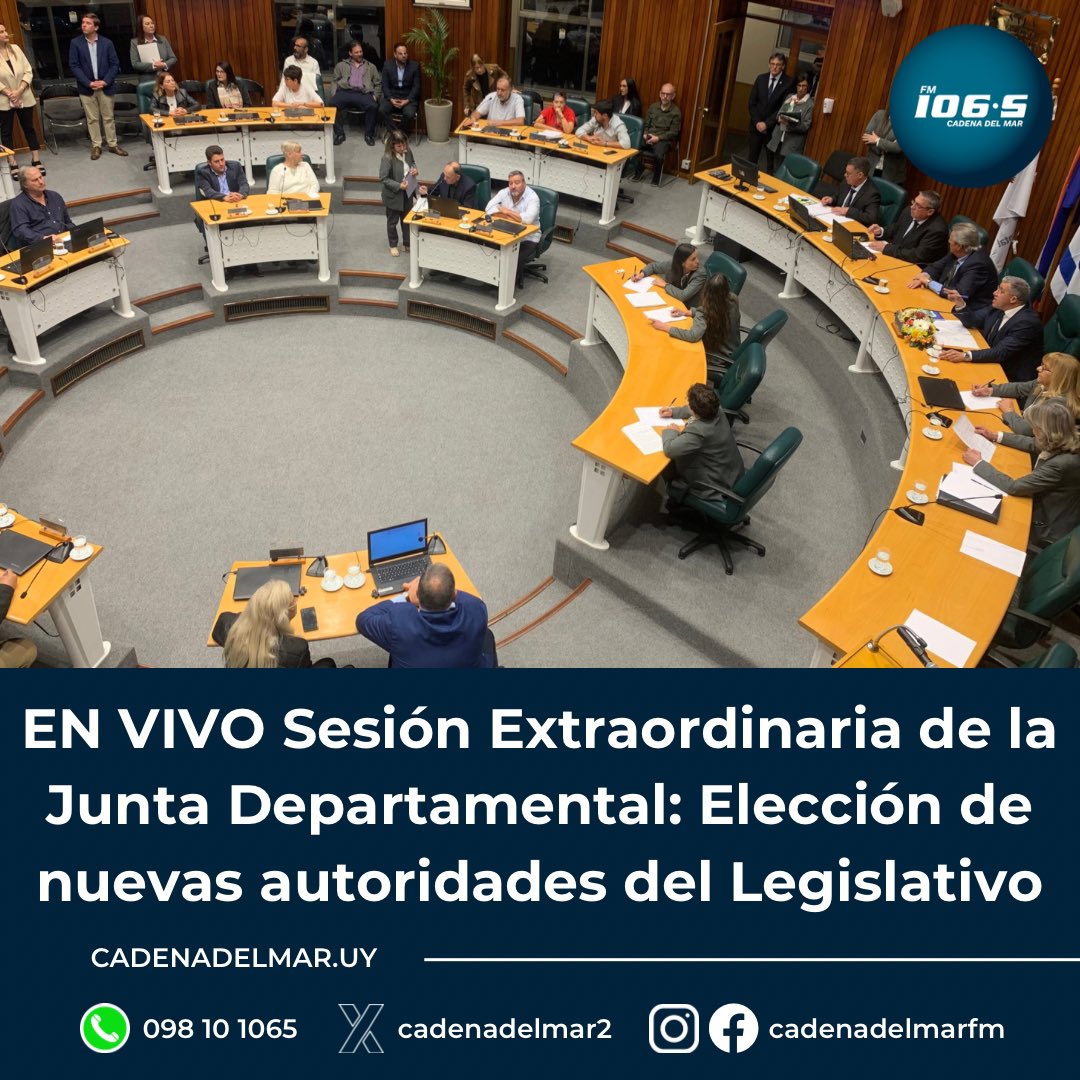 En la noche de este viernes 24 de noviembre, se está desarrollando una sesión extraordinaria debido a la elección de autoridades que presidirán el Legislativo Departamental.

📰 cadenadelmar.uy/local/en-vivo-…