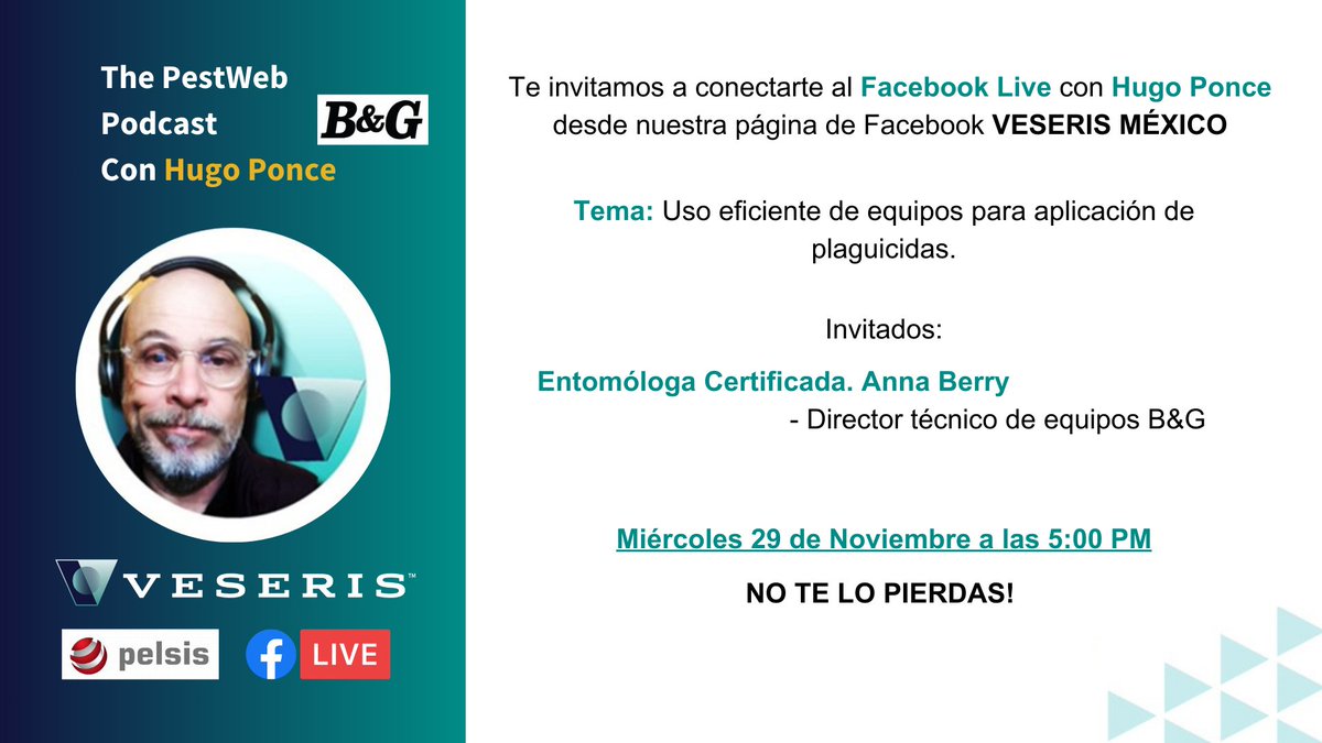 ¡No te pierdas el Facebook Live sobre el "uso eficiente de equipos para aplicación de insecticidas" de PestWeb Podcast con Hugo Ponce! – El miércoles 29 de noviembre a las 5pm hora CDMX