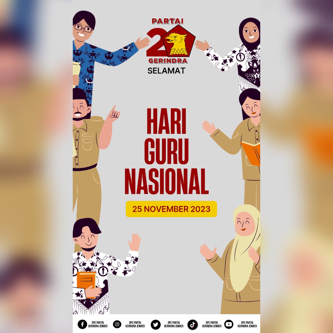 Jember_Gerindra's tweet photo. Pada kesempatan hari guru nasional ini, saya ingin mengucapkan terima kasih kepada seluruh guru di Indonesia. Terima kasih atas perjuangan, pengorbanan dan ilmu yang kalian curahkan bagi anak-anak bangsa Indonesia. Selamat Hari Guru! https://t.co/woToS2w23X
