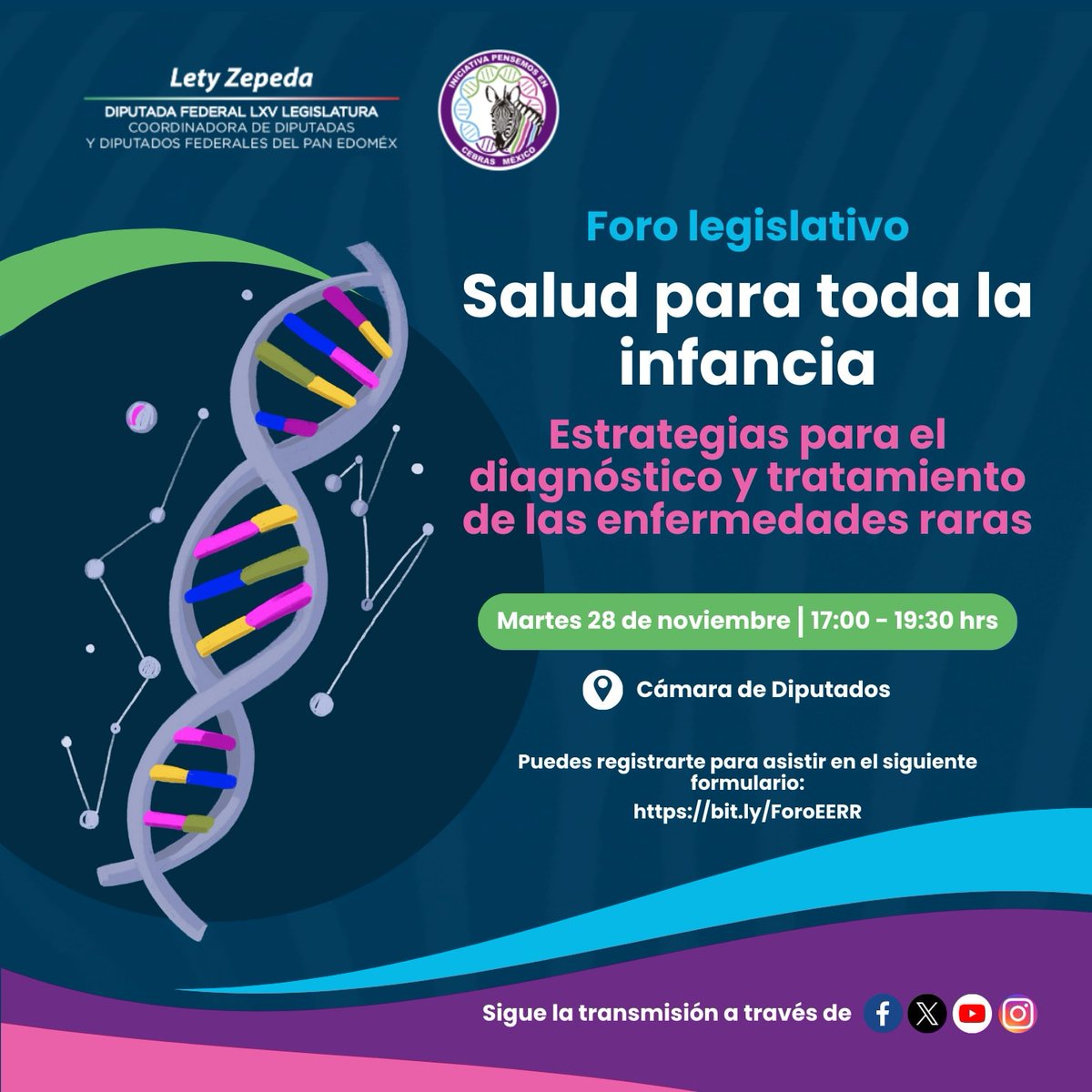 Los invitamos a seguir el Foro Legislativo Salud para toda la Infancia "𝗘𝘀𝘁𝗿𝗮𝘁𝗲𝗴𝗶𝗮𝘀 𝗽𝗮𝗿𝗮 𝗲𝗹 𝗗𝗶𝗮𝗴𝗻𝗼́𝘀𝘁𝗶𝗰𝗼 𝘆 𝗧𝗿𝗮𝘁𝗮𝗺𝗶𝗲𝗻𝘁𝗼 𝗱𝗲 𝗹𝗮𝘀 𝗘𝗻𝗳𝗲𝗿𝗺𝗲𝗱𝗮𝗱𝗲𝘀 𝗥𝗮𝗿𝗮𝘀".
El 28 de noviembre 2023 en <a href="/Mx_Diputados/">H. Cámara de Diputados</a> 
#EnfermedadesRaras