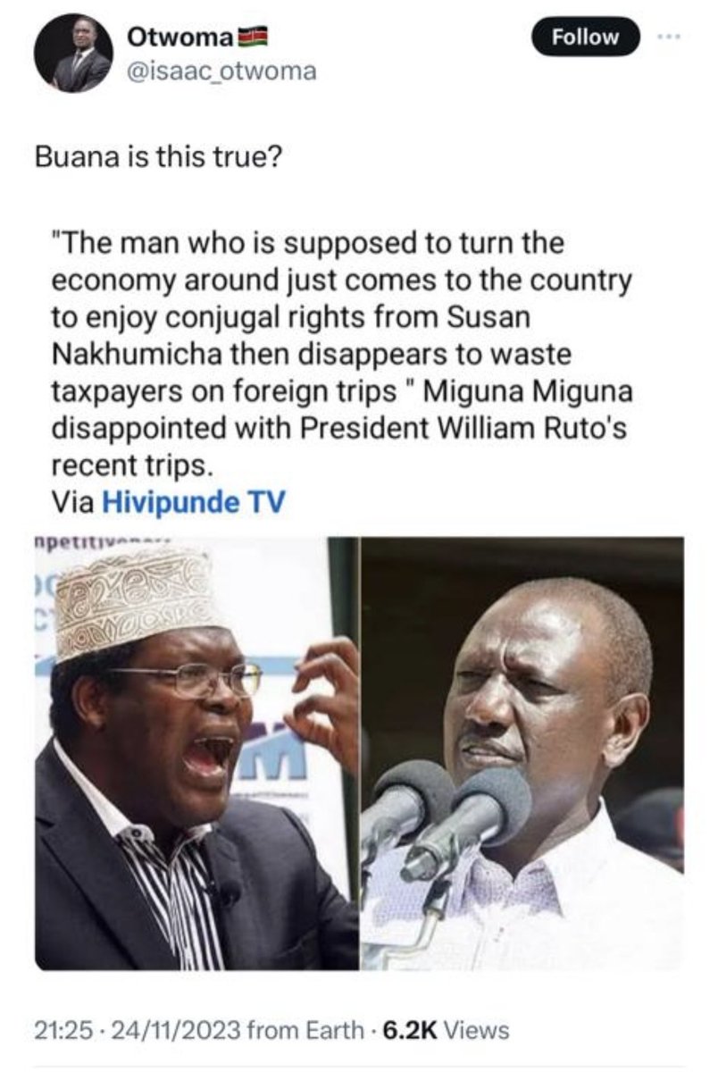 MigunaMiguna's tweet photo. Who is this idiotic lunatic who manufactures and disseminates rubbish in my name? Please send me Isaac Otwoma’s address and telephone number so that I can sue him. https://t.co/r99zLwa7Dz