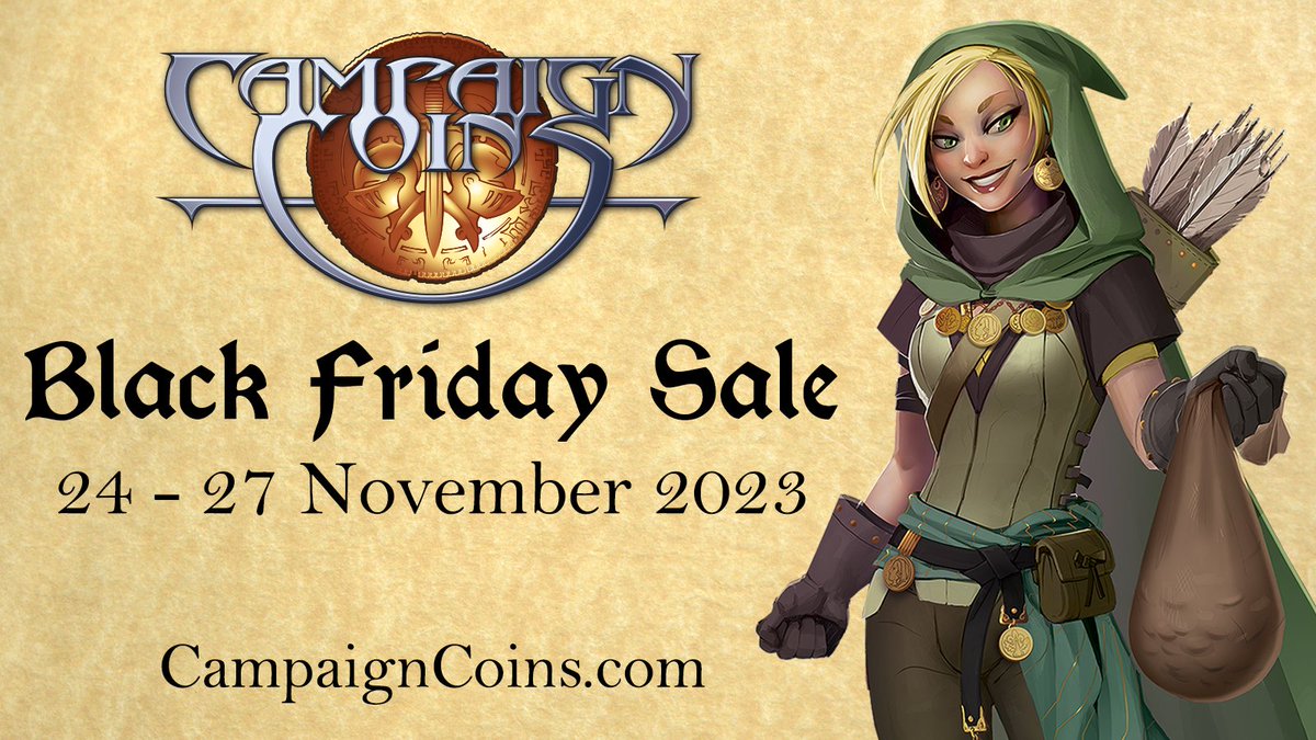 Black Friday bargains ahoy on D20 coins, King's Ransom treasure, <a href="/PA_Megacorp/">Penny Arcade</a> Acquisitions Inc tokens, selected @DevenRue map weights, <a href="/Chaosium_Inc/">Chaosium</a> RuneQuest, <a href="/13thAge/">13th Age</a> Dwarven Towers, <a href="/paizo/">Paizo</a> dice trays, <a href="/EvilHatOfficial/">Evil Hat Productions</a> Fate tokens &amp; more!
campaigncoins.com/collections/bl…