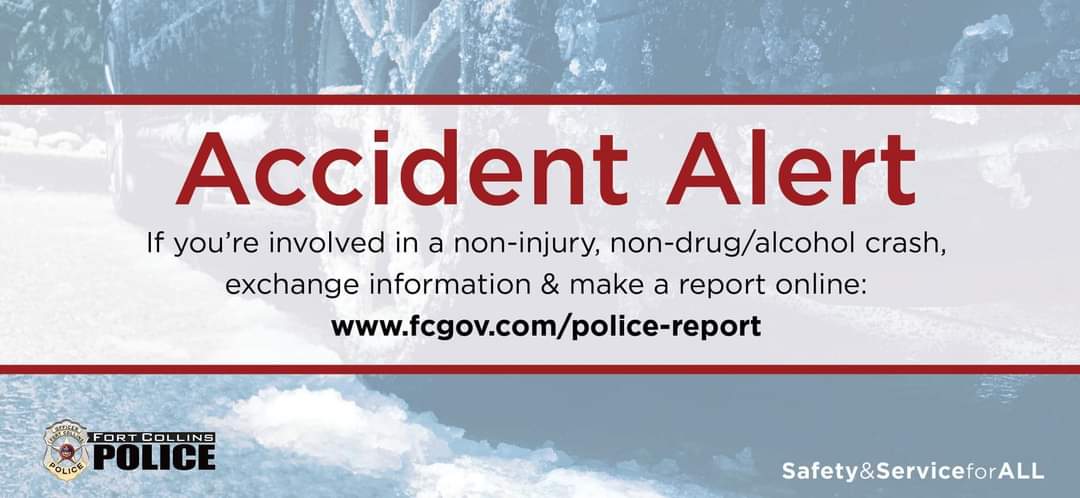 ⚠️Due to dangerous driving conditions, Fort Collins is on accident alert until further notice. If you’re involved in a non-injury, non-alcohol/drug related crash, exchange info and report online: fcgov.pulse.ly/knknhf5asn . Please avoid traveling tonight if at all possible.