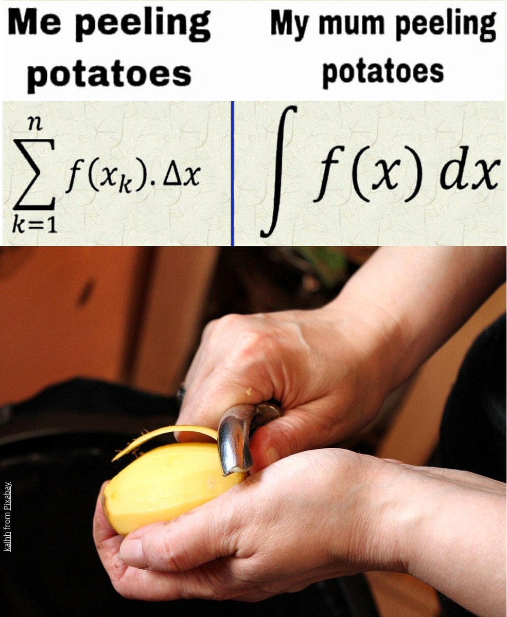 pickover's tweet image. This is a mathematics joke involving potatoes and calculus.   (Circulating widely on the Web.)