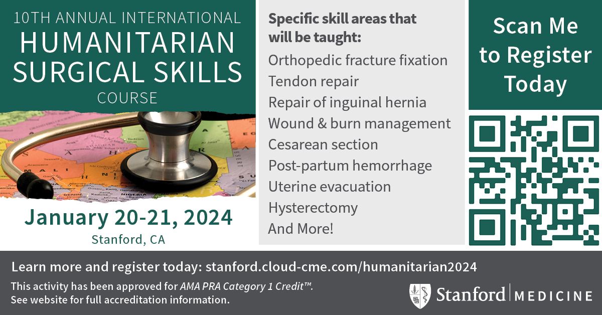 Hone your skills at the 10th Annual Int'l Humanitarian Surgical Skills Course! Familiarize yourself w/ several relevant procedures, as well as the essential elements of surgical safety, ethics, & cultural considerations in such settings. @sherrywren #CME buff.ly/3SaVfp2