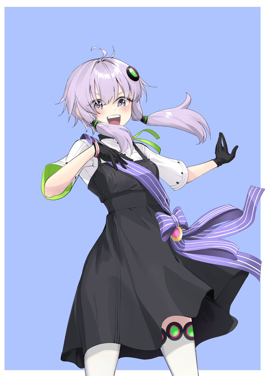 yuzuki yukari 1girl solo gloves dress black gloves black dress purple hair  illustration images