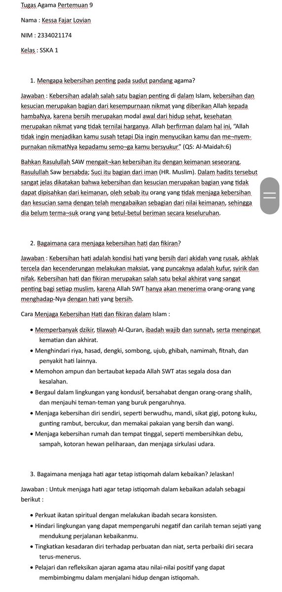 tjapketchupp's tweet photo. @AbdullahFatho11 Assalamu'alaikum pakde, Saya Kessa Fajar Lovian izin mengumpulkan tugas agama pertemuan ke 9. Terima kasih🙏 https://t.co/kjAUc6ar4m