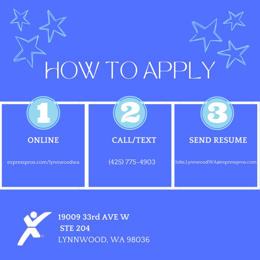 ExpressLynnwood's tweet image. Looking for a job? Let Express help! Here's how to apply:
*Visit our website at expresspros.com/lynnwoodwa/
*Browse through our current job openings
*Submit an online application with just a few clicks
#ExpressProsLynnwoodWA #HowToApply #JobSearch