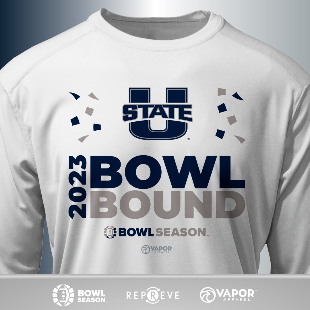 BowlSeason's tweet photo. GO AGGIES! @USUFootball is #BowlBound 🎉
Get your @vapor_apparel merch made from 100% @repreve #recycledfiber here: https://t.co/RXOQiC6oC7
#BowlSeason #BowlGames #BowlEligible #SixWins #UtahStateFootball #UtahStateAggies #AggiesAllTheWay #MWC #Repreve #VaporApparel #ESPN https://t.co/kkTcPfZm8P