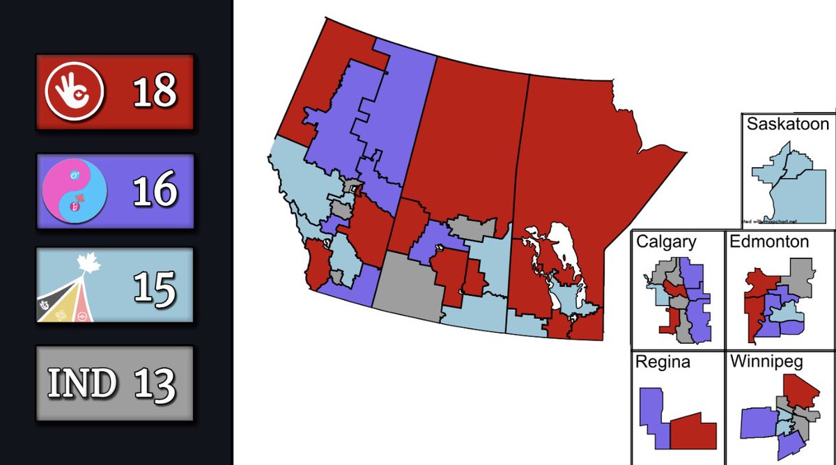 GraisseMPSP's tweet photo. SE24: Première victoire des @SPP_MPSP et c’est dans l’Ouest canadien (Manitoba, Saskatchewan et Alberta)

La région Ouest est toute ROUGE. Visiblement, ils n’aiment pas les fèves, adorent Rick Astley et Drake et veulent de bonnes chaises. 

- La Graisse https://t.co/nyuL3ucMvw