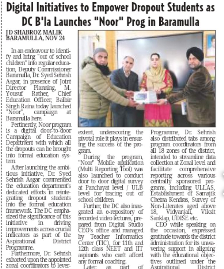MalikRepoter's tweet photo. Digital Initiatives to Empower Dropout Students as DC B'la Launches "Noor" Prog in Baramulla
@DCBaramulla https://t.co/dz6SzZb3io
