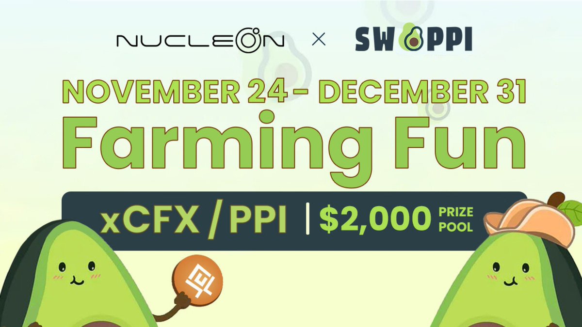 Nucleon &amp; Swappi are celebrating the new $PPI/ $xCFX LP Farm with a campaign!

🎯 Complete quests on Zealy <a href="/zealy_io/">Zealy</a> for your shot at the prize pool.

💰 $2,000 Prize Pool

🏆 200 Winners

📅 Nov 24th - Dec 31st 23:59 ET

⤵️Use the link to go to the event.
zealy.io/c/nucleon/ques…