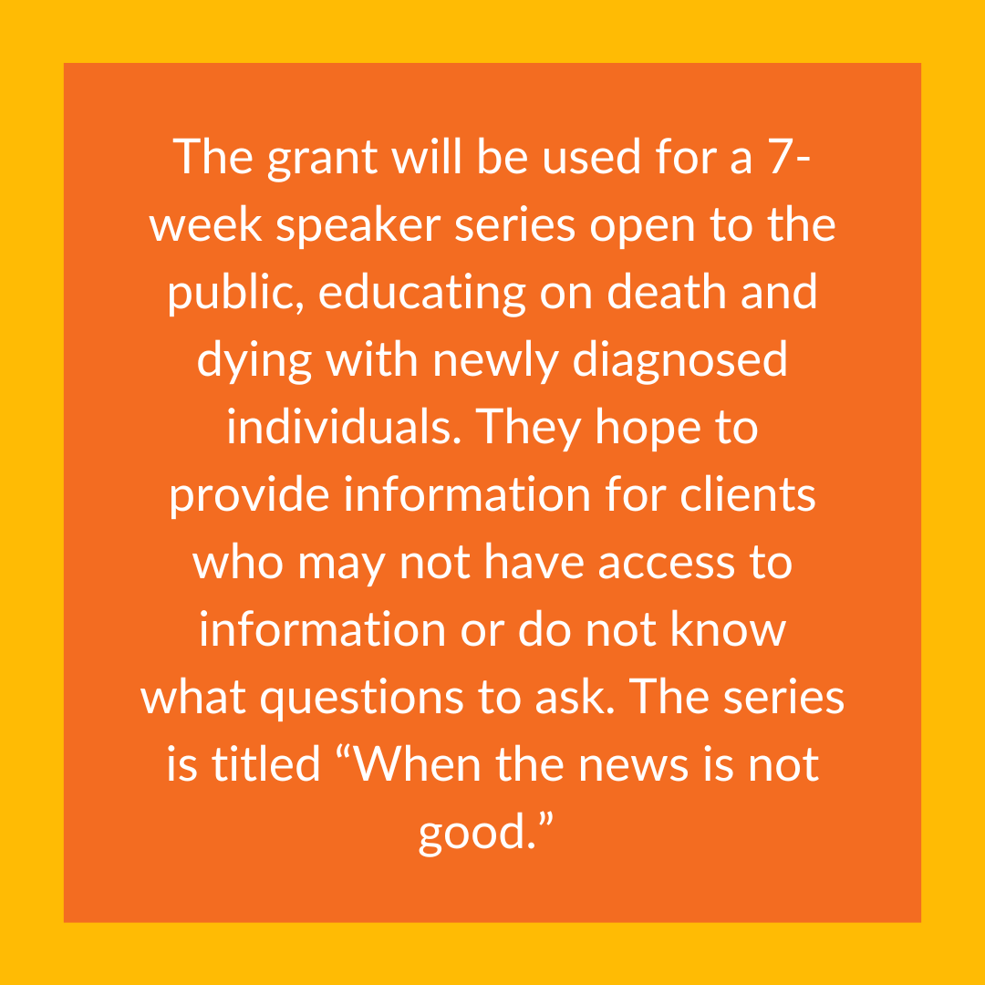 OutCareTweets's tweet photo. We are thrilled to announce our first grant recipient, @bethdhospice! 

The grant will be used to fund an educational speakers series on death &amp; dying. https://t.co/xkSTt1LCLx