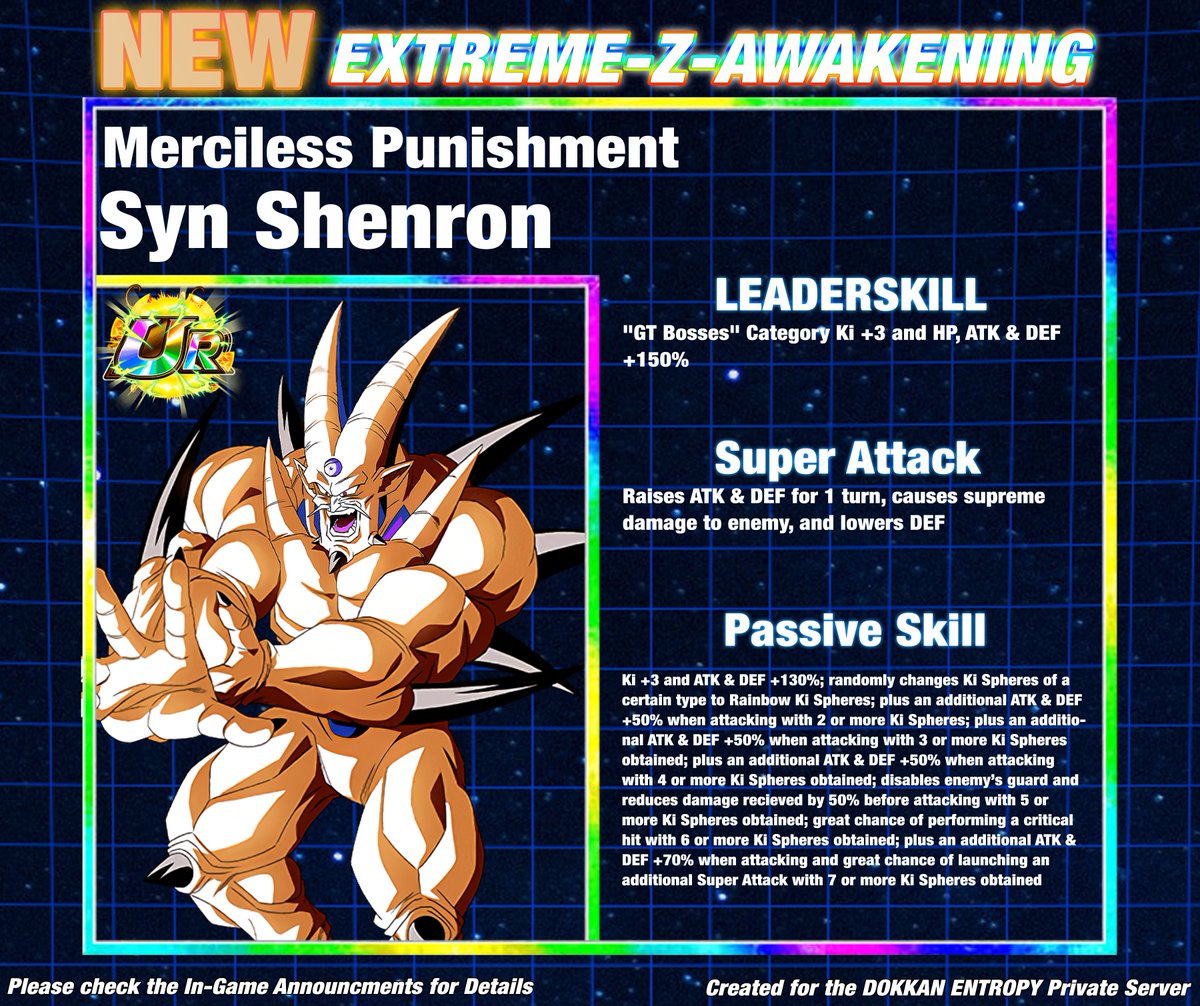 DokkanEntropy's tweet photo. [In-Game Announcement]  A New Custom Extreme Z Awakening is Coming for Entropy Fest, Take a Look!  #DokkanEntropy #EntropyFest https://t.co/EoL27tTK7d