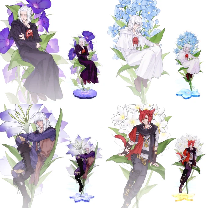 i'm homeeeee  thank you for waiting i'll be reopening my shop tomorrow saturday @ 6pm  a few new items :3c + ffxiv standees + cod silly little guys (please appreciate my ghost drinking tea) + bg3 chain bondag- + more stickers & prints