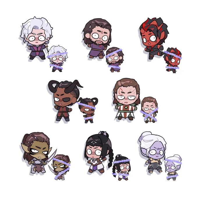 i'm homeeeee  thank you for waiting i'll be reopening my shop tomorrow saturday @ 6pm  a few new items :3c + ffxiv standees + cod silly little guys (please appreciate my ghost drinking tea) + bg3 chain bondag- + more stickers & prints