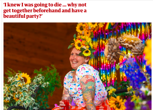 This week, Annie Werner told me about her living wake, and how normalising the processes around death 'makes it easier to face it, and to grieve'. Her grace and generosity will stay with me for a long time, as will the joy of her 'Ultimate Celebration' theguardian.com/society/2023/n…