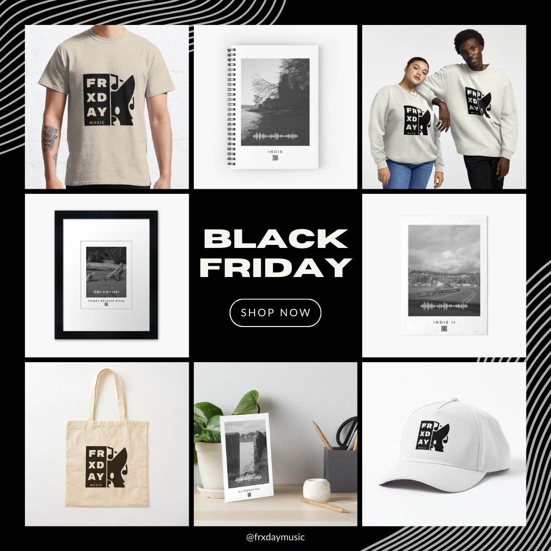 Looking for some gifts that also support your friendly neighborhood music blog (so we can continue to support smaller artists)? Well we've got news for you! All of our merch is on sale for Black Friday on @redbubble.  redbubble.com/people/frxdaym…
