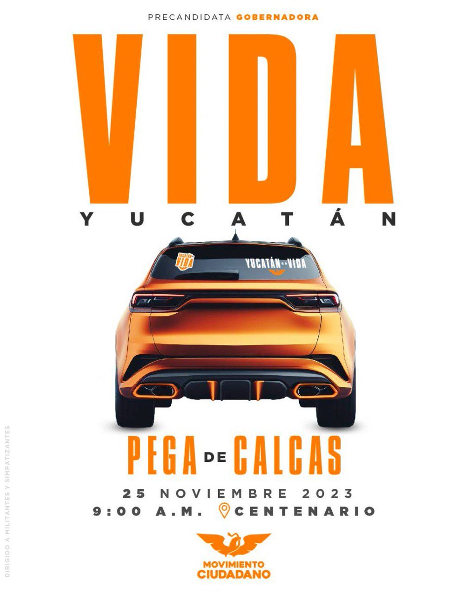 VidaGomezH's tweet photo. YUCATÁN!!! Quién se apunta por su calca ??? 🎶🍊🦅🙌🏼🎉🥁
Nos vemos mañana avenida centenario!! 

  Mensaje dirigido a militantes y simpatizantes de Movimiento Ciudadano https://t.co/4pezeR7Rk8