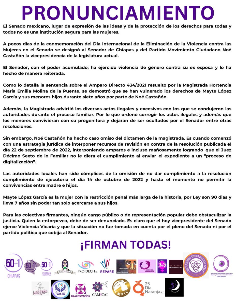 EL SENADO YA NO ES UN LUGAR SEGURO PARA LAS MUJERES @senadomexico 

Cada persona que votó es cómplice de un agresor.

¿Que sentirán esas personas que apoyan a una de las semillas enterradas en la tierra sobre la cual crece y florece uno de los movimientos más fuertes del momento?
