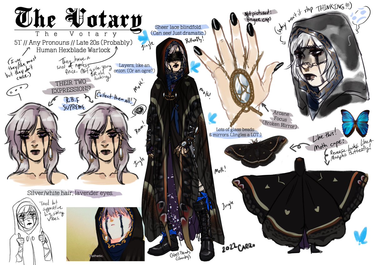 CurseofCarro's tweet photo. @NinaModaffari My baby, the Votary! (Vo or Vo Vo for short!) They are a Hexblade warlock whose patron is the demigod of Dreams and Hallucinations, who they are deeply in love with (and who is deeply dead, their latent bestowed power trapped in said hexblade in their passing) https://t.co/v8EgX2jf2M